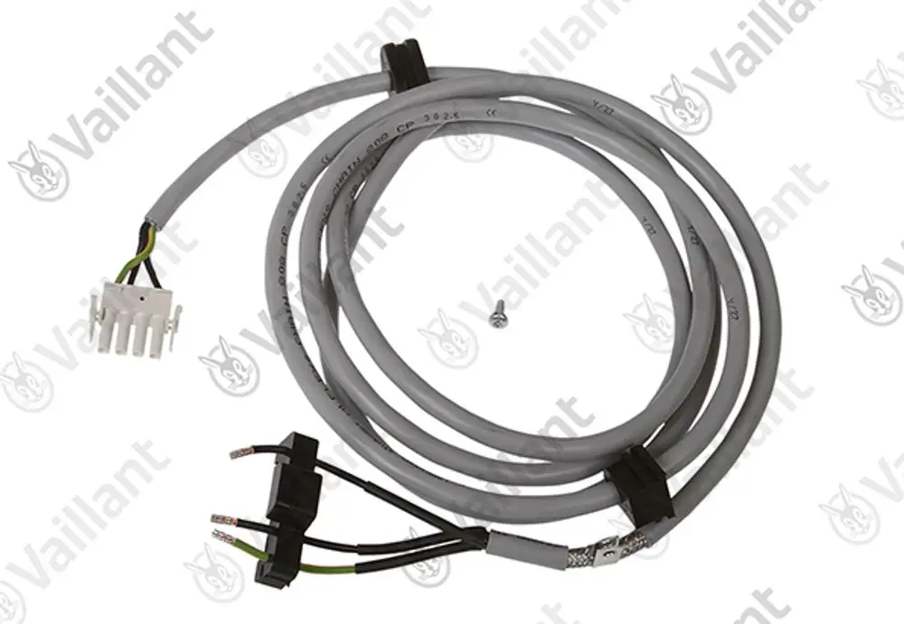 Kabelbaum von Vaillant mit mehreren Anschlüssen, umschlossen von grauen Isoliermaterial, zur Verwendung in Mod-Bus Inverter Geräten.